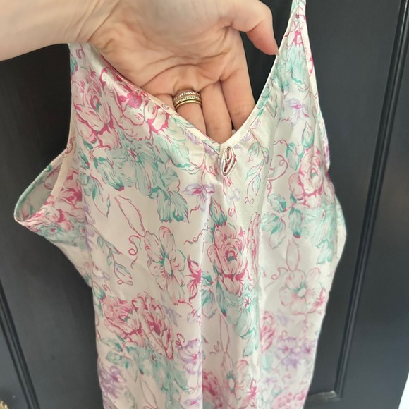 Vintage Intimate Moments Floral Slip Dress L Satin Pink Green Ruffle Hem - Picture 3 of 6